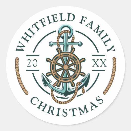 Aangepaste familie vakantie nautische kerst Feestd Ronde Sticker (Voorkant)