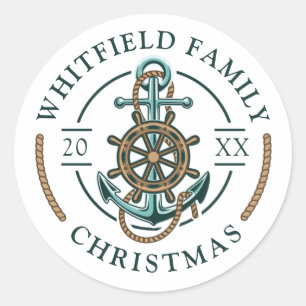 Aangepaste familie vakantie nautische kerst Feestd Ronde Sticker