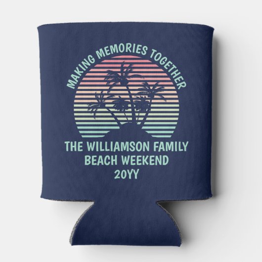 Aangepaste familie vakantie retro tropische strand blikjeskoeler (Achterkant)