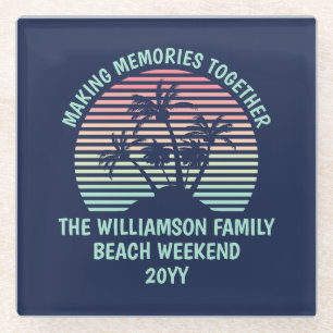Aangepaste familie vakantie retro tropische strand glazen onderzetter