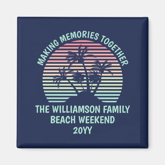 Aangepaste familie vakantie retro tropische strand magneet (Voorkant)