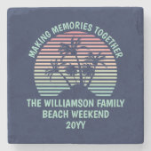 Aangepaste familie vakantie retro tropische strand stenen onderzetter (Voorkant)