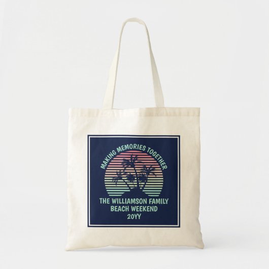 Aangepaste familie vakantie retro tropische strand tote bag (Voorkant)