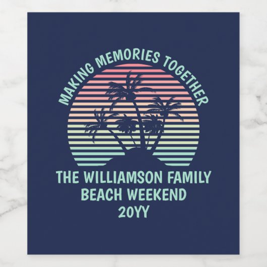 Aangepaste familie vakantie retro tropische strand wijn etiket (Enkel label)