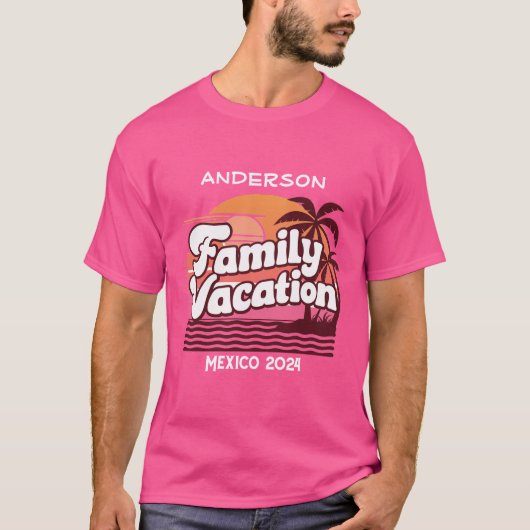 Aangepaste familie vakantie strand retro groep mat t-shirt (Voorkant)