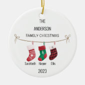 Aangepaste Familie van 3 Kousen Naam & Jaar Kerstm Keramisch Ornament (Voorkant)