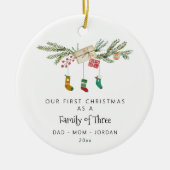 Aangepaste familie van drie Holly kousen Kerstmis Keramisch Ornament (Voorkant)