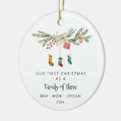 Aangepaste familie van drie Holly kousen Kerstmis Keramisch Ornament (Links)