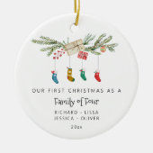 Aangepaste familie van vier Holly kousen Kerstmis Keramisch Ornament (Voorkant)