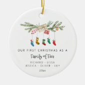 Aangepaste familie van vijf Holly kousen Kerstmis Keramisch Ornament (Voorkant)