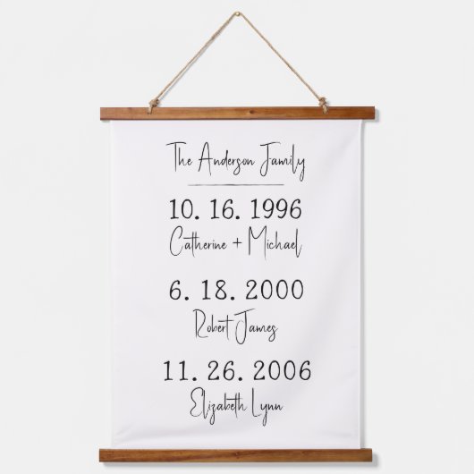 Aangepaste familiedata Keepsake Moederdag Hangend Wandkleed (Voorkant)