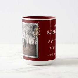 Aangepaste familiefoto, Bourgogne en White Hallowe Tweekleurige Koffiemok