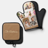 Aangepaste familiefoto collage Eenvoudig bruin Ovenwant & Pannenlap Set (Voorkant / Achterkant)