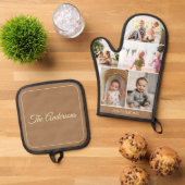 Aangepaste familiefoto collage Eenvoudig bruin Ovenwant & Pannenlap Set (Top down)