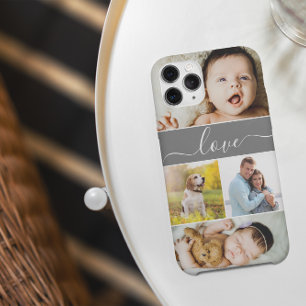 Aangepaste familiefoto collage Love Script iPhone 15 Mini Hoesje