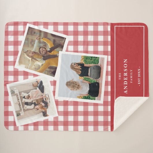 Aangepaste familiefoto collage Red Gingham Sherpa Deken (Voorkant (horizontaal))