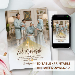 Aangepaste familiefoto Eid Mubarak Elegante Groet Feestdagenkaart