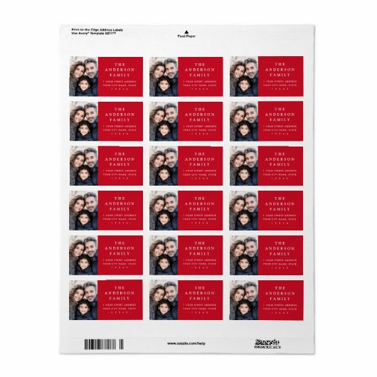 Aangepaste familiefoto elegant rood retouradres etiket (Full Sheet)