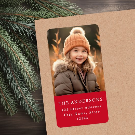 Aangepaste familiefoto elegant rood retouradres etiket