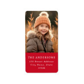 Aangepaste familiefoto elegant rood retouradres etiket (Voorkant)