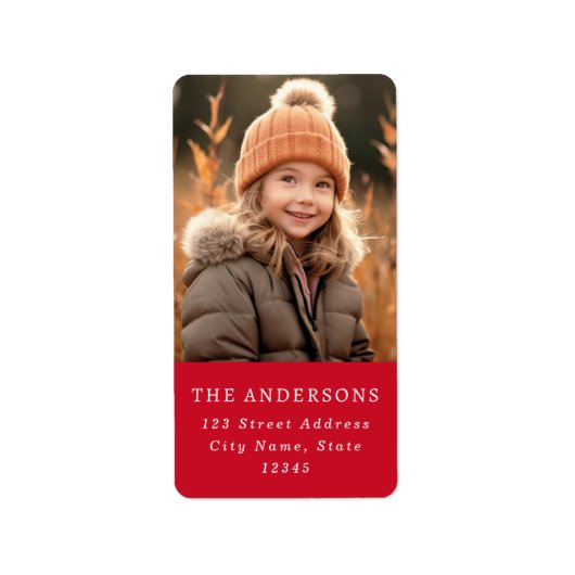 Aangepaste familiefoto elegant rood retouradres etiket (Voorkant)