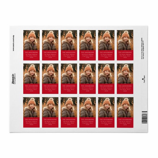 Aangepaste familiefoto elegant rood retouradres etiket (Full Sheet)