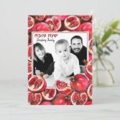 Aangepaste familiefoto granaatappel Rosh Hashanah Feestdagenkaart (Staand voorkant)