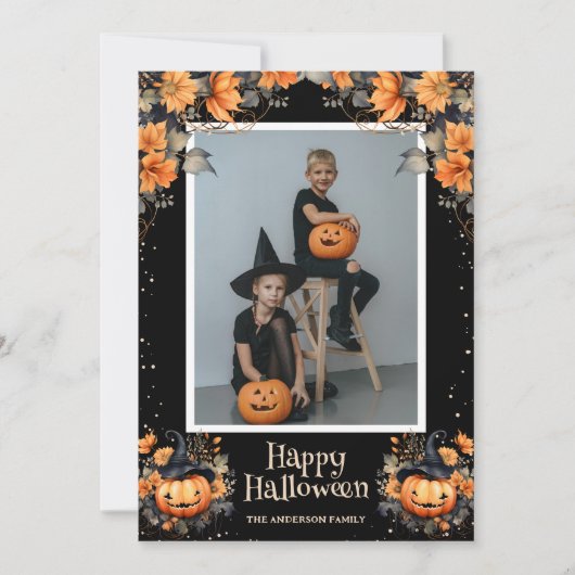 Aangepaste familiefoto Happy Halloween Kaart (Voorkant)