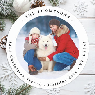 Aangepaste Familiefoto Hond Kerst Retour Adres Ronde Sticker