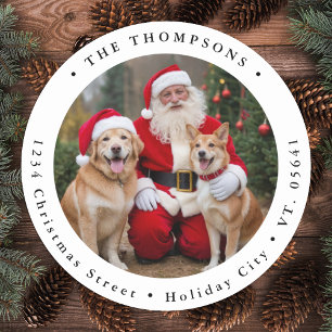 Aangepaste Familiefoto Hond Kerst Retour Adres Ronde Sticker