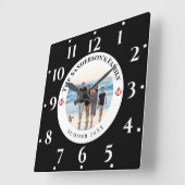 Aangepaste familiefoto in zwarte cirkel rode anker vierkante klok (Hoek)