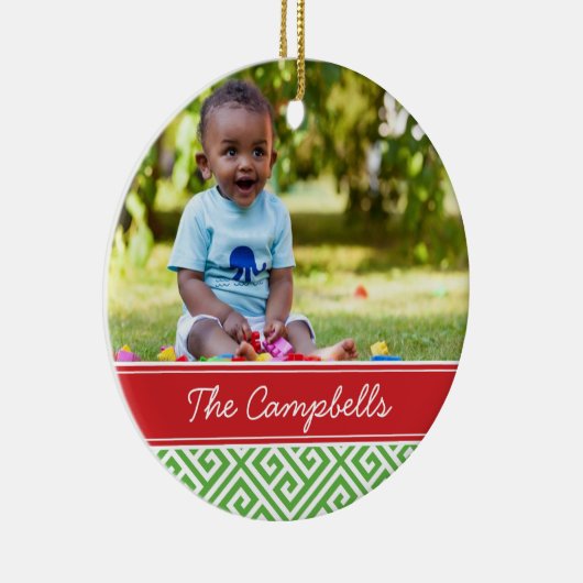 Aangepaste familiefoto-keepaardfeestdag keramisch ornament (Rechts)