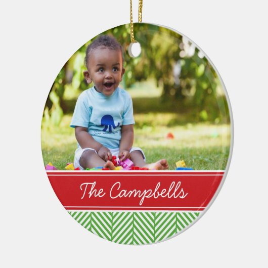 Aangepaste familiefoto-keepaardfeestdag keramisch ornament (Links)