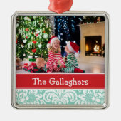 Aangepaste familiefoto-keepaardfeestdag metalen ornament (Voorkant)