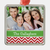 Aangepaste familiefoto-keepaardfeestdag metalen ornament (Voorkant)