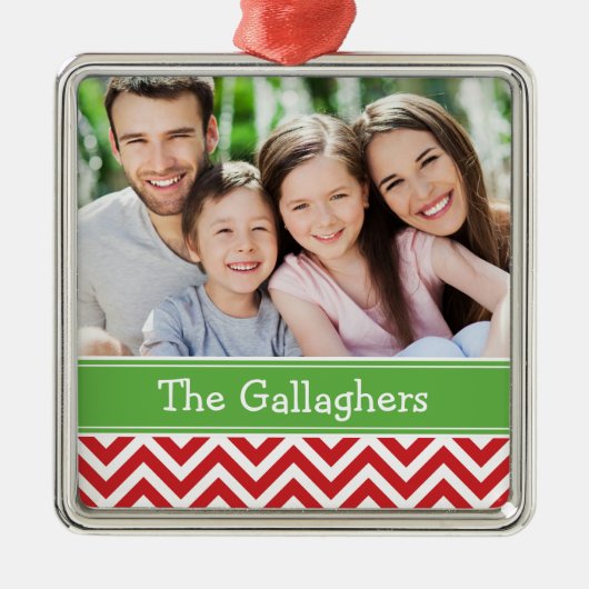 Aangepaste familiefoto-keepaardfeestdag metalen ornament (Voorkant)