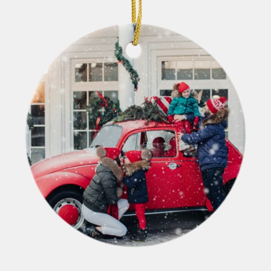 Aangepaste familiefoto Keepsake Kerstmis Keramisch Ornament (Voorkant)