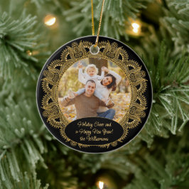 Aangepaste familiefoto kerst persoonlijke tekst keramisch ornament