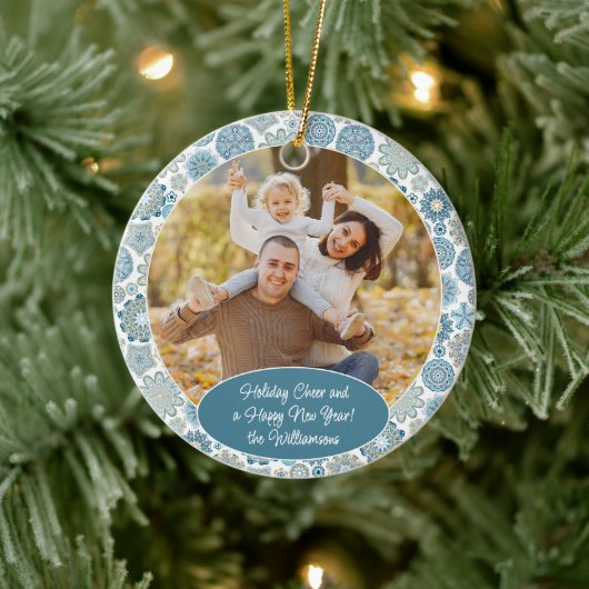 Aangepaste familiefoto Kerstmaand met persoonlijke Keramisch Ornament (Boom)