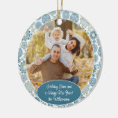 Aangepaste familiefoto Kerstmaand met persoonlijke Keramisch Ornament (Links)