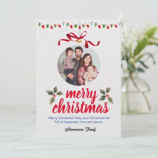 Aangepaste familiefoto Kerstuitnodiging Kaart (Staand voorkant)