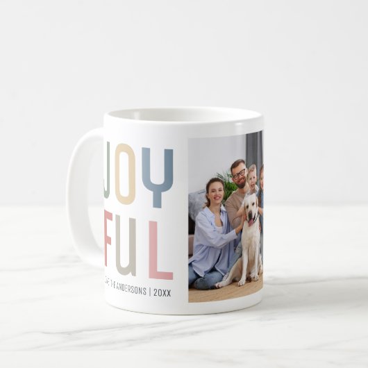 Aangepaste Familiefoto Kleurrijke Vrolijke Kerstmi Koffiemok (Voorkant links)