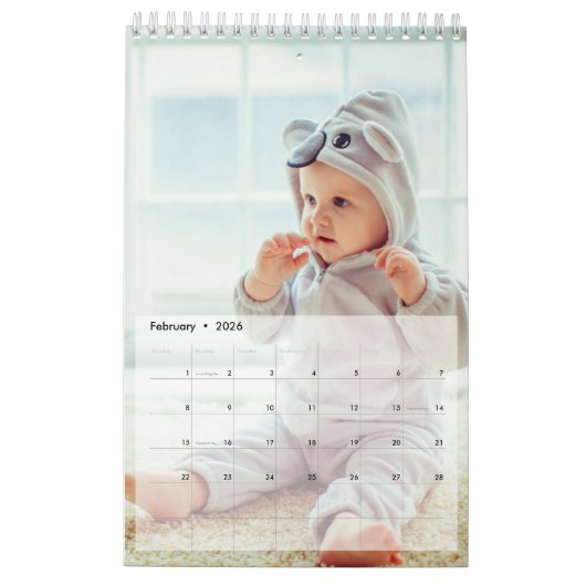 Aangepaste familiefoto-lay-outkalender met één pag kalender (Feb 2026)