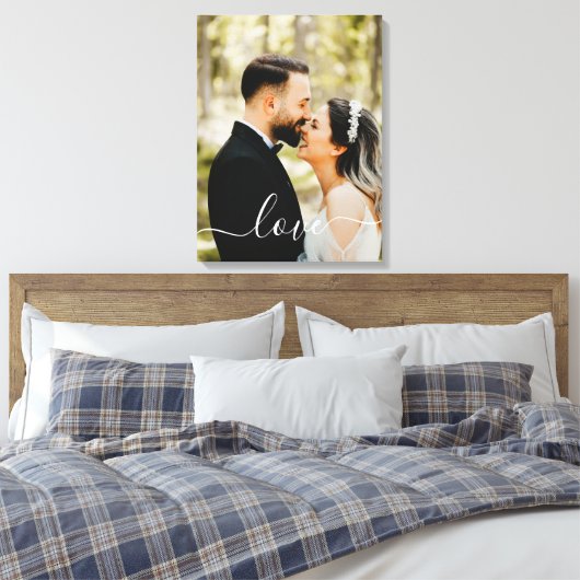 Aangepaste familiefoto Love Script Canvas Print (Insitu (Slaapkamer))