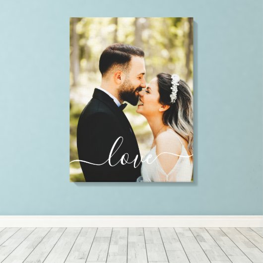 Aangepaste familiefoto Love Script Canvas Print (Insitu (Houten vloer))