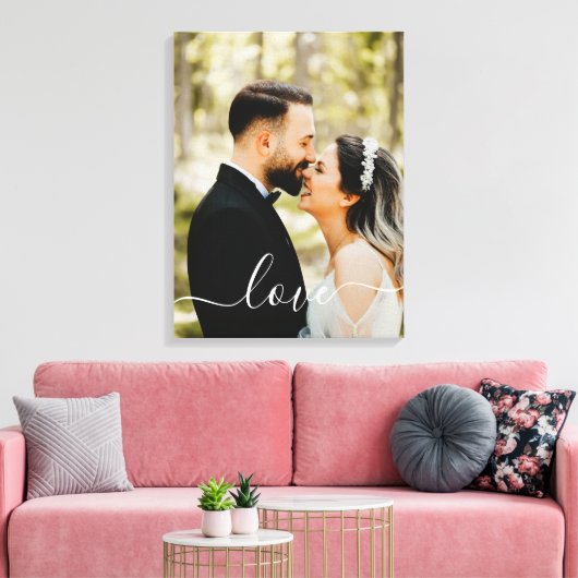 Aangepaste familiefoto Love Script Canvas Print (Insitu (Woonkamer))