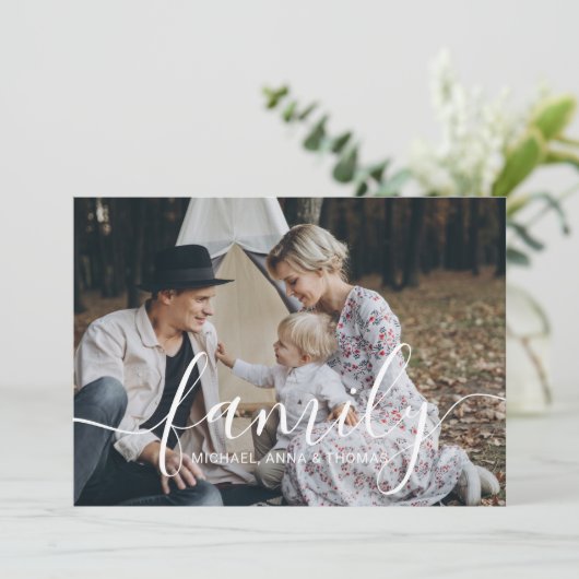 Aangepaste familiefoto met aangepaste naam feestdagenkaart (Staand voorkant)