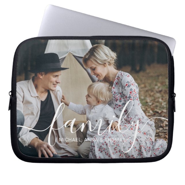 Aangepaste familiefoto met aangepaste naam laptop sleeve (Voorkant)