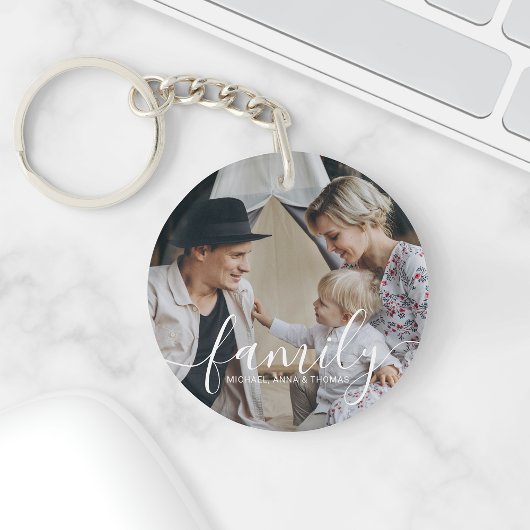 Aangepaste familiefoto met aangepaste naam sleutelhanger