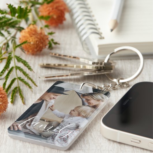 Aangepaste familiefoto met aangepaste naam sleutelhanger (Voorkant Rechts)